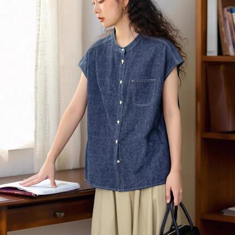 

Denim Vest Women Summer Solid Color Loose Casual Sleeveless Coat Camisole Vest S синий