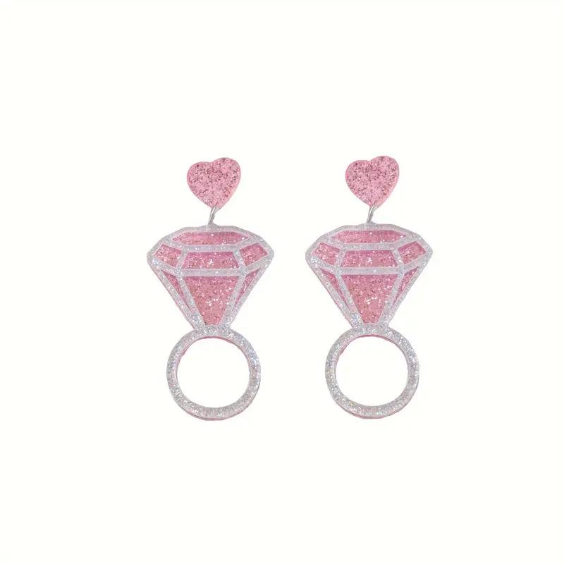 Valentine s Day Wedding Anniversary Pink Bling Diamond Ring Earrings