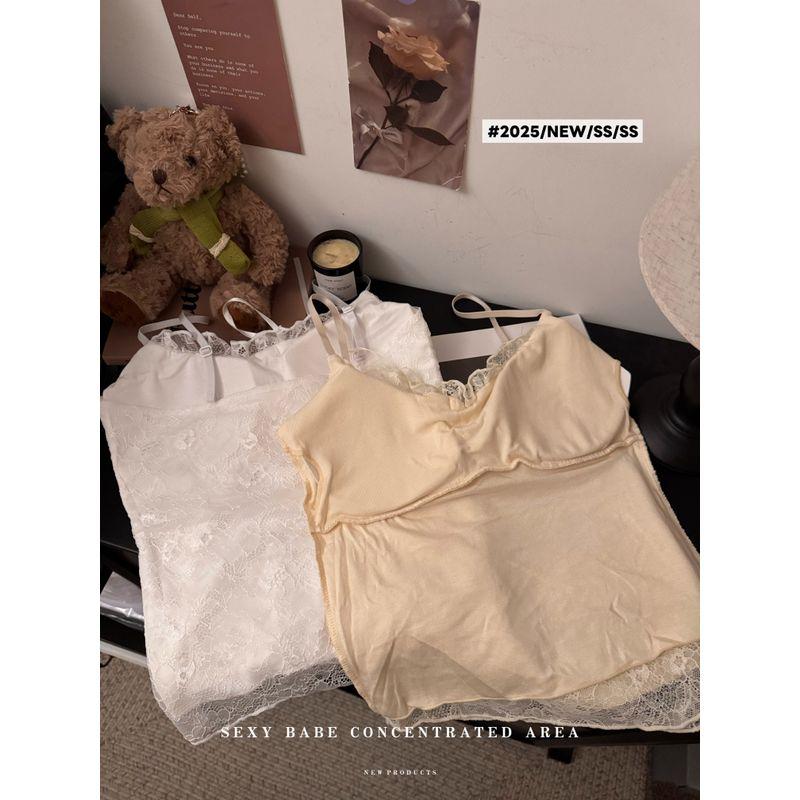 Kumikumi Pure Desire Style Lace Stitching Sexy Temperament Cami Women Summer Slim fit Slimming Versatile Top