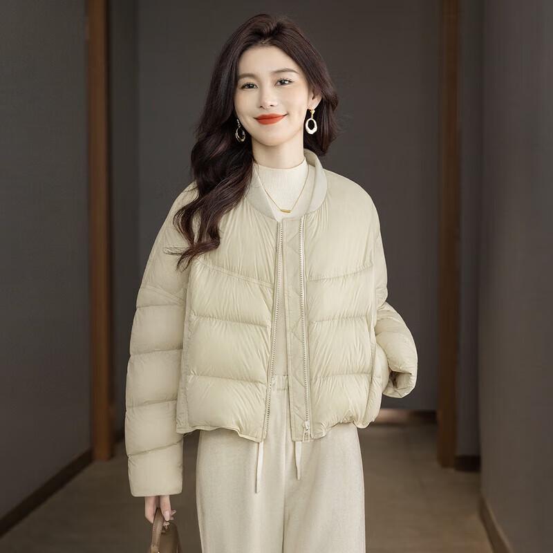 Sibaishe Women's Short Loose Fit Stand Collar 90% Duck Down Jacket