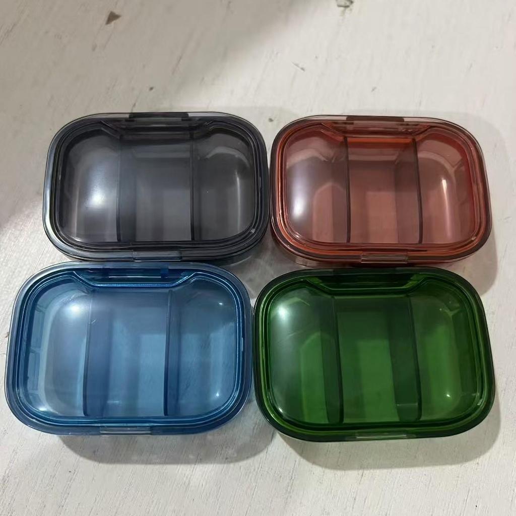 Large-Capacity Transparent Pill Storage Box with Three Compartments for Household Use