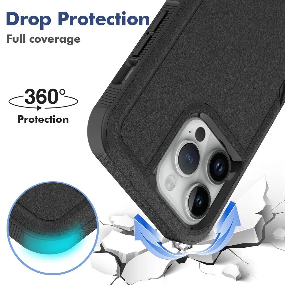 2IN1 PC+TPU Heavy Duty Rugged Armor Phone Case for IPhone 16 15 14 11 Pro Max Plus 13/12 XS/R 7/8 4/5G OTT Protector Cover Box