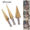 3Pcs Hss Titanium-Coated Spiral Groove Step Drill Bit 3-12 4-12 4-20 Power Tool Step Drill Bits Set Metal Multi-Hole Taper Drill