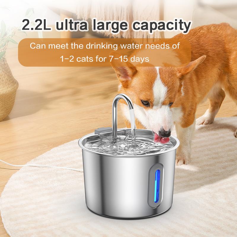 Stainless Steel Cat Water Fountain 2.2L/75oz Pet Automatic Water Dispenser for Dog Cat Drinking Pet supplies Filter System