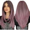 Perruques Straight Layered Wigs Bangs Lavender Purple Women Matte Natural Synthetic Hair Semi-Elastic Mesh Cap Heat Resistant