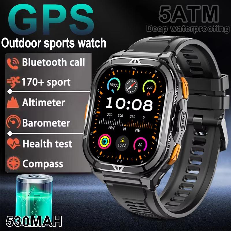 2026 New Dual Frequency GPS Smart Watch Men 1.96-inch HD AMOLED Screen Compass Bluetooth Call 5ATM Waterproof Sports Smart Watch