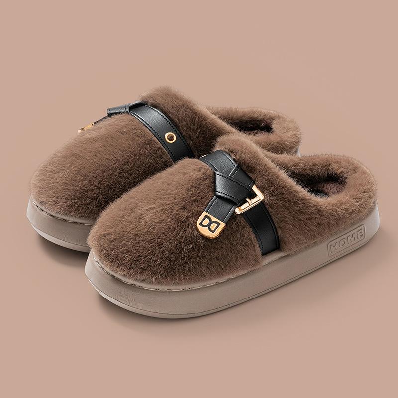 Cotton slippers home slippers autumn and winter ethnic style velvet cotton mop thickened cotton shoes warm non-slip wool slippers