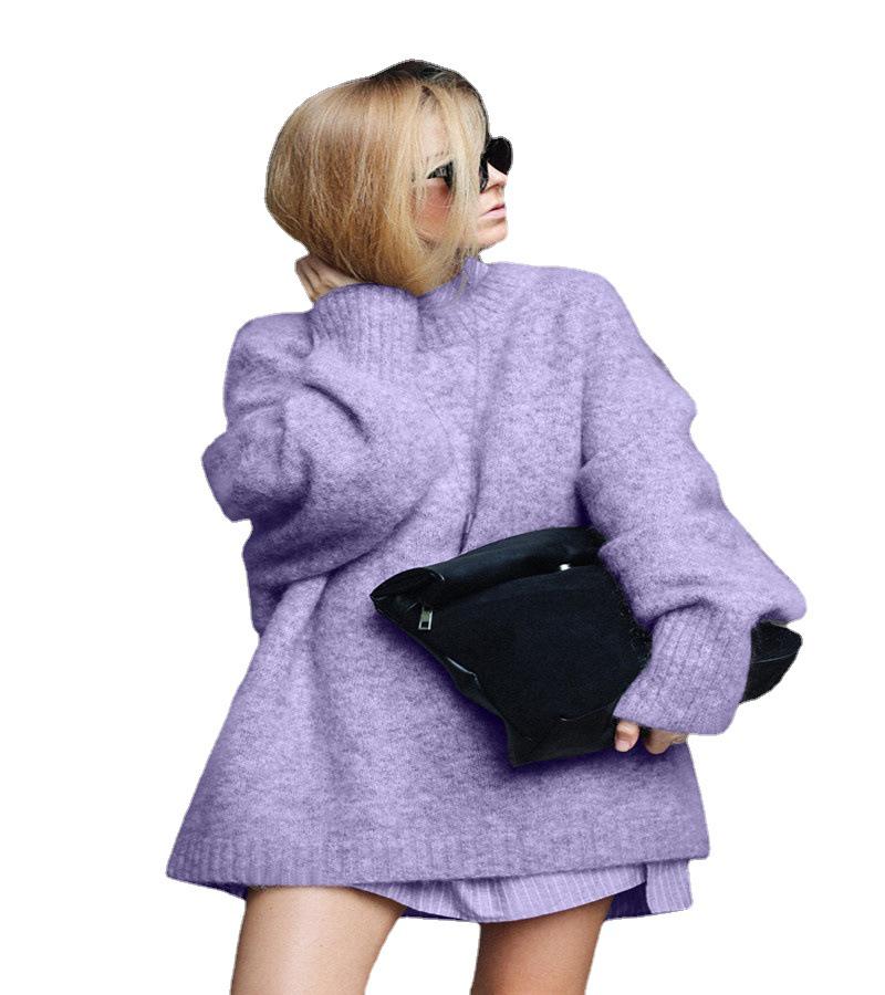 2024 Damski Sweter Dzianinowy z Długim Rękawem i Okrągłym Dekoltem w Dużych Rozmiarach