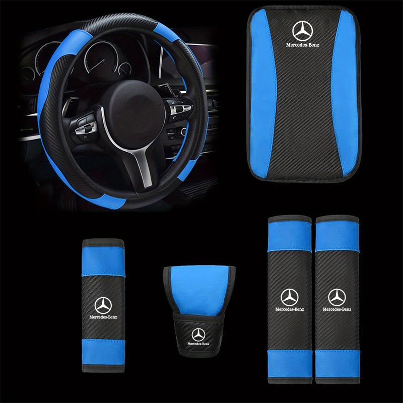TXF4   6pcs/set Car Steering Wheel cover+Shoulder Pad+Armrest Pad Cushion For Mercedes Benz B/C/E/S A Class C200L GLC CLA Accessories