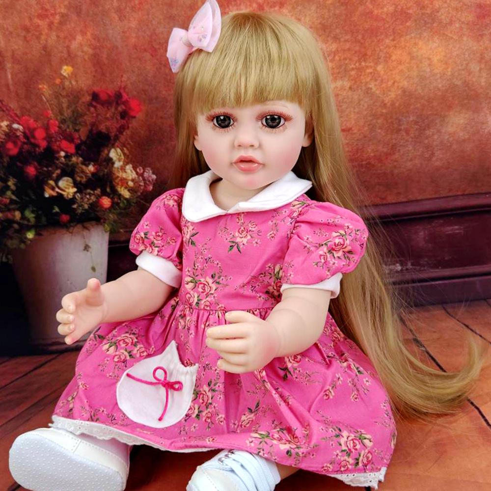 

Кукла из силикона с полным телом, 55 см, можно стирать, длинноволосая женская кукла, кукла-реборн, имитация детского дня рождения, игрушка для игры в одевалки. 55cm set