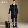 Antonio Men's Long Cashmere Wool Blend Overcoat with Rabbit Fur Liner