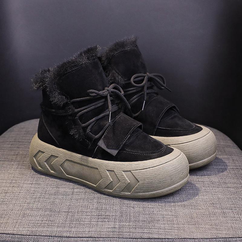 

Z матовые хлопковые ботинки, бархатные теплые и на высокой толстой подошве зимние новые повседневные хлопковые ботинки средней высоты с коротким голенищем для женской зимы 2025 35 чёрный