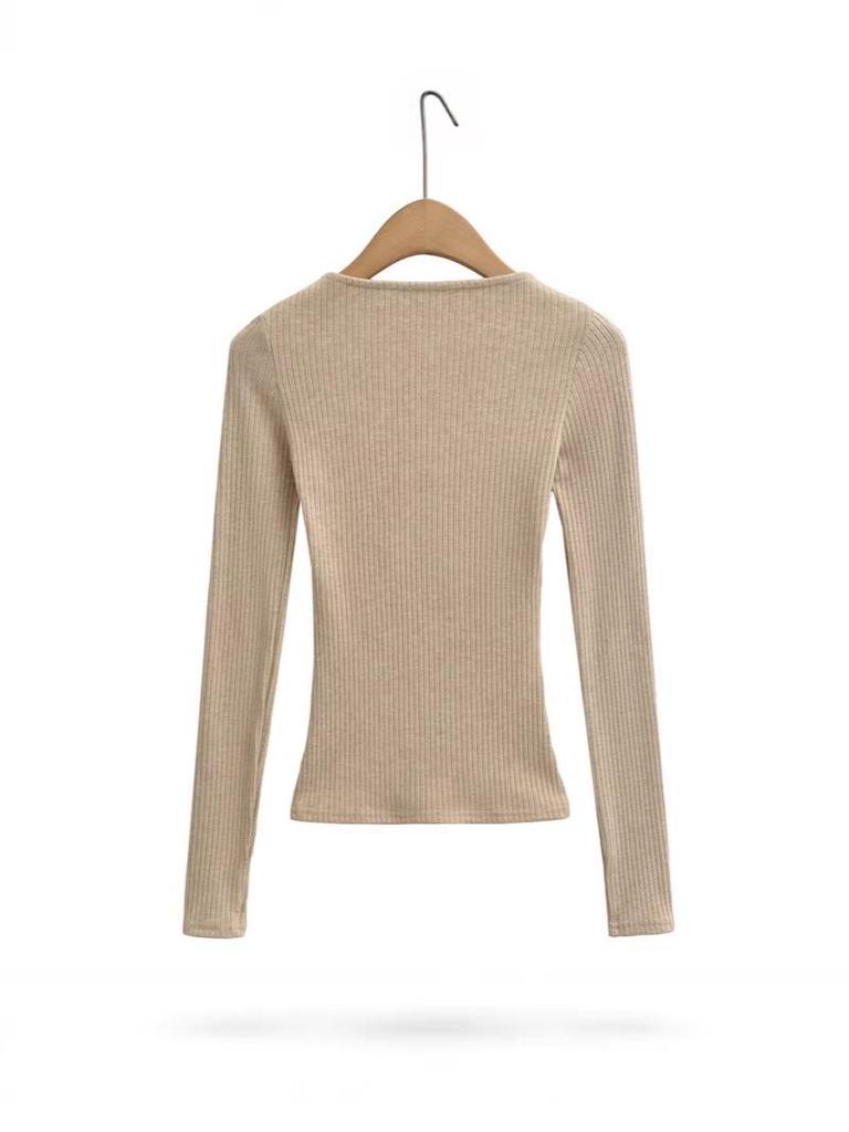 Vintage Square Neck Lace-Up Long Sleeve Shirt - Women's Autumn Inner Wear, Sexy and Chic Top