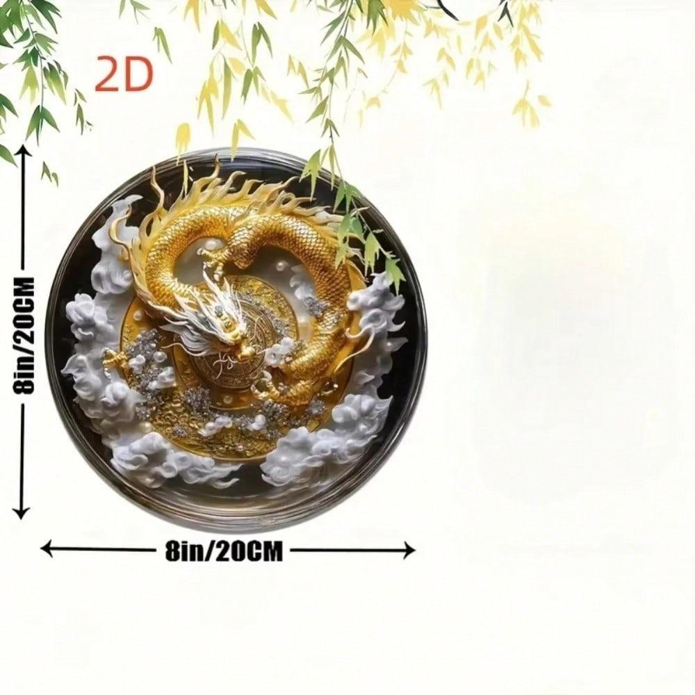 Vintage Chinese Dragon 8x8 Inch Circular Metal Wall Art High Res Wreath Decor For Home Office Kitchen