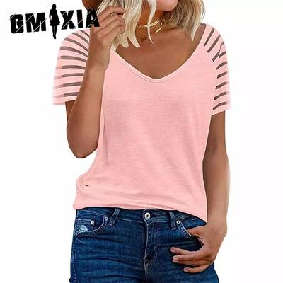 T-shirt Casual Larga a Maniche Corte con Scollo a V in Rete Tinta Unita Estiva da Donna