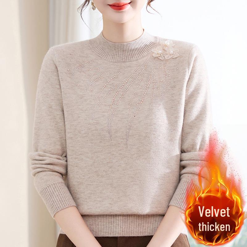 Mom's Warm Velvet Knit Sweater for Autumn & Winter - Ideal for Middle-aged & Elderly