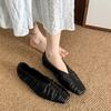 Trendy French Square Head Pleated Flat Shoes Fairy 2025 Fairy Wind Ladyshoes Versatile Work Shoes Grandma Shoes
