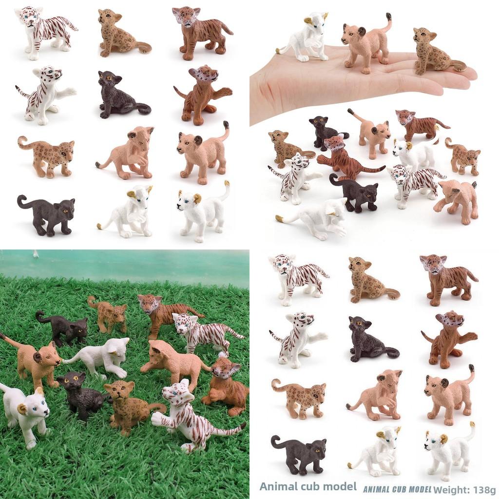 Simulating Wild Animal Tiger And Leopard Cub Models Desktop Ornament Set For Desk Decor
