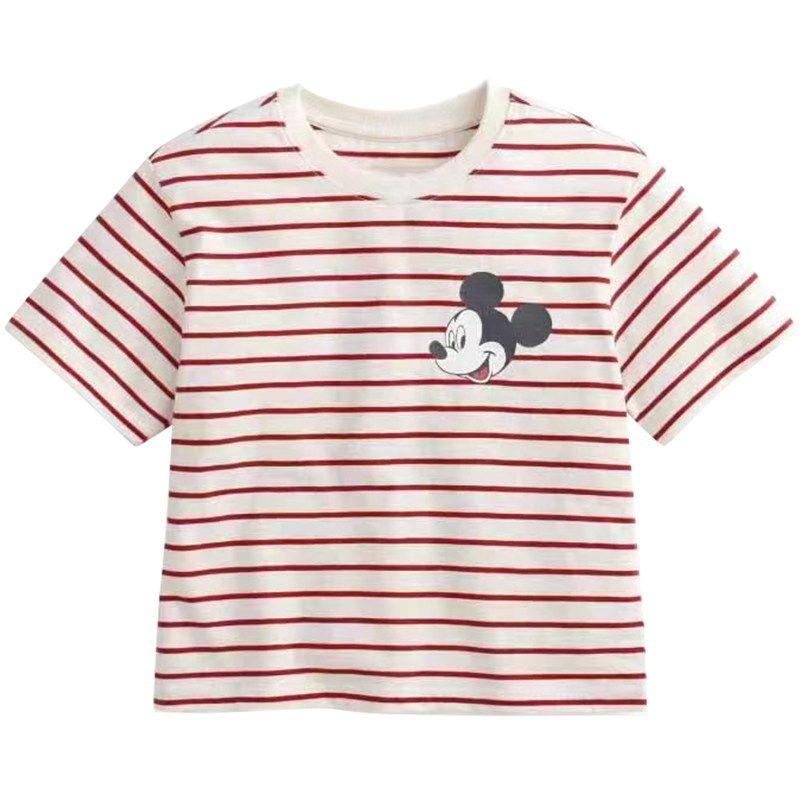Summer Kids Pure Cotton T-shirt Loose Men's Girls' Short-Sleeved Shirt Stripes Half-Length Sleeve Thin Cartoon 90-Size 150