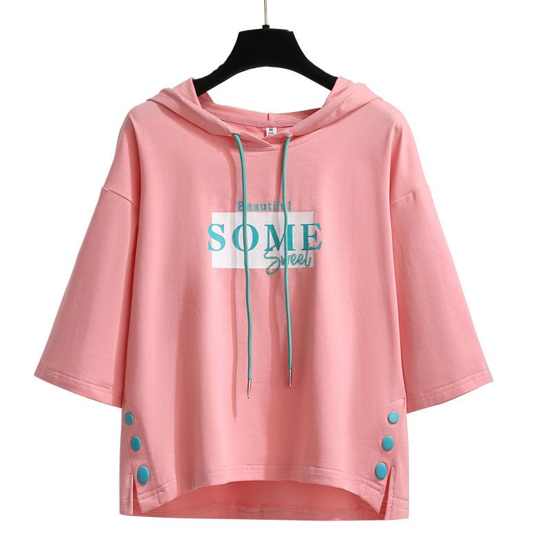 Plus Size Printed Hooded Tops Short Sleeve T-shirt Large Blouse for Leisure Women M-XXL