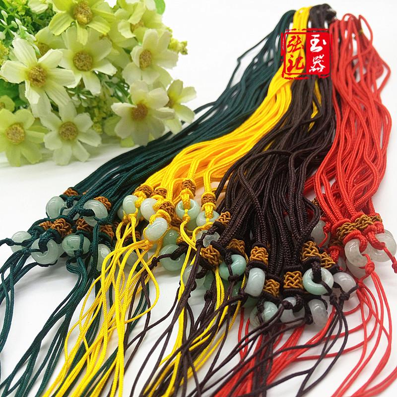 Jade Ethnic Style Handmade Jadeite Peace Pendant Woven Lanyard for Blessings