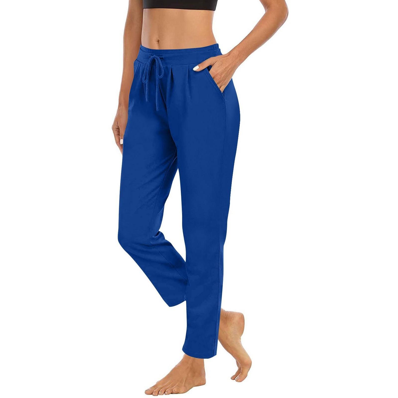 

Женские однотонные повседневные брюки с высокой талией и шнуровкой, эластичные облегающие длинные удобные брюки с карманами S синий