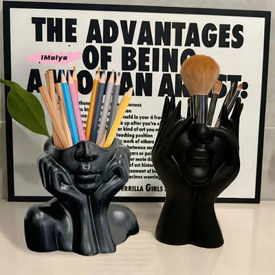 M-Human Face Shape Makeup Brush Holder - Beauty Makeup Storage Box Woman Face Design Portable Storage Box