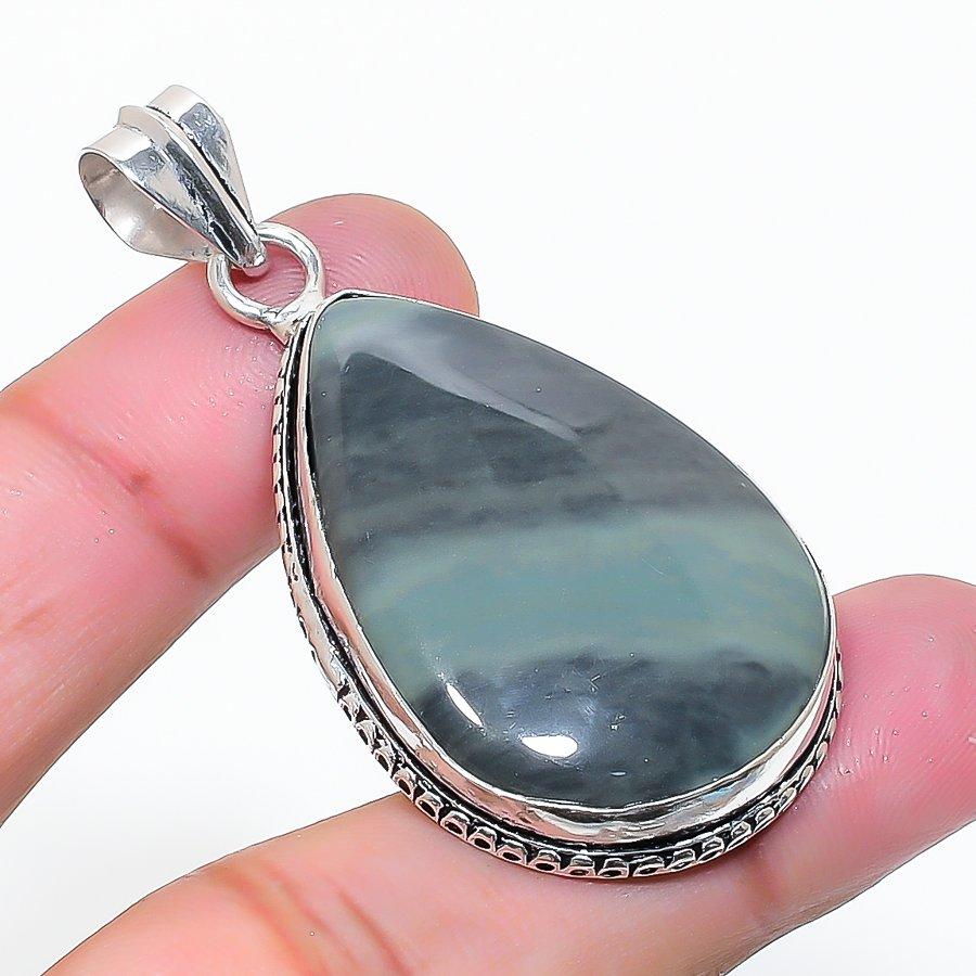 Natural Ocean Fume Agate Gemstone 925 Sterling Silver Jewelry Pendant 2.01" AP-15357