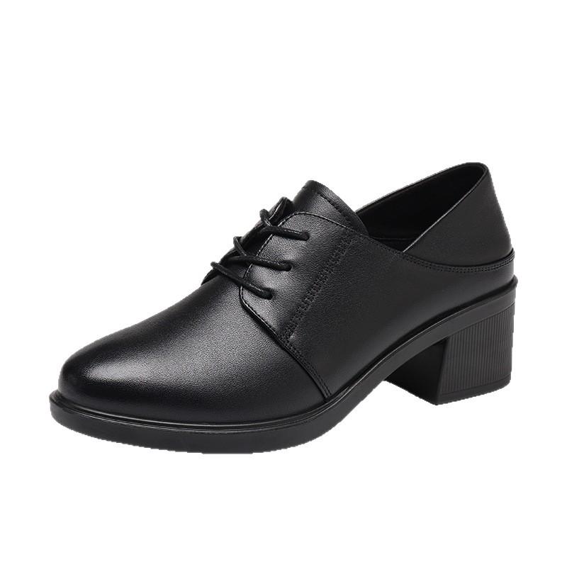 Red Dragonfly Women's Chunky Heel Leather Shoes - Mid & High Heels, Spring & Autumn Flats