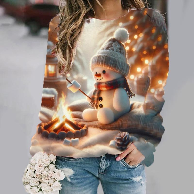 Christmas Snowman 3D Print Sweatshirts Women Autumn Raglan Long Sleeves Hoodie Street Y2k Pullover Harajuku Tops Female Clothing