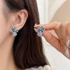 Exquisite Blue Irregular Heart Contrast Color Stud Earrings for Women New Fashion Personality Ear Jewelry Gift Girl