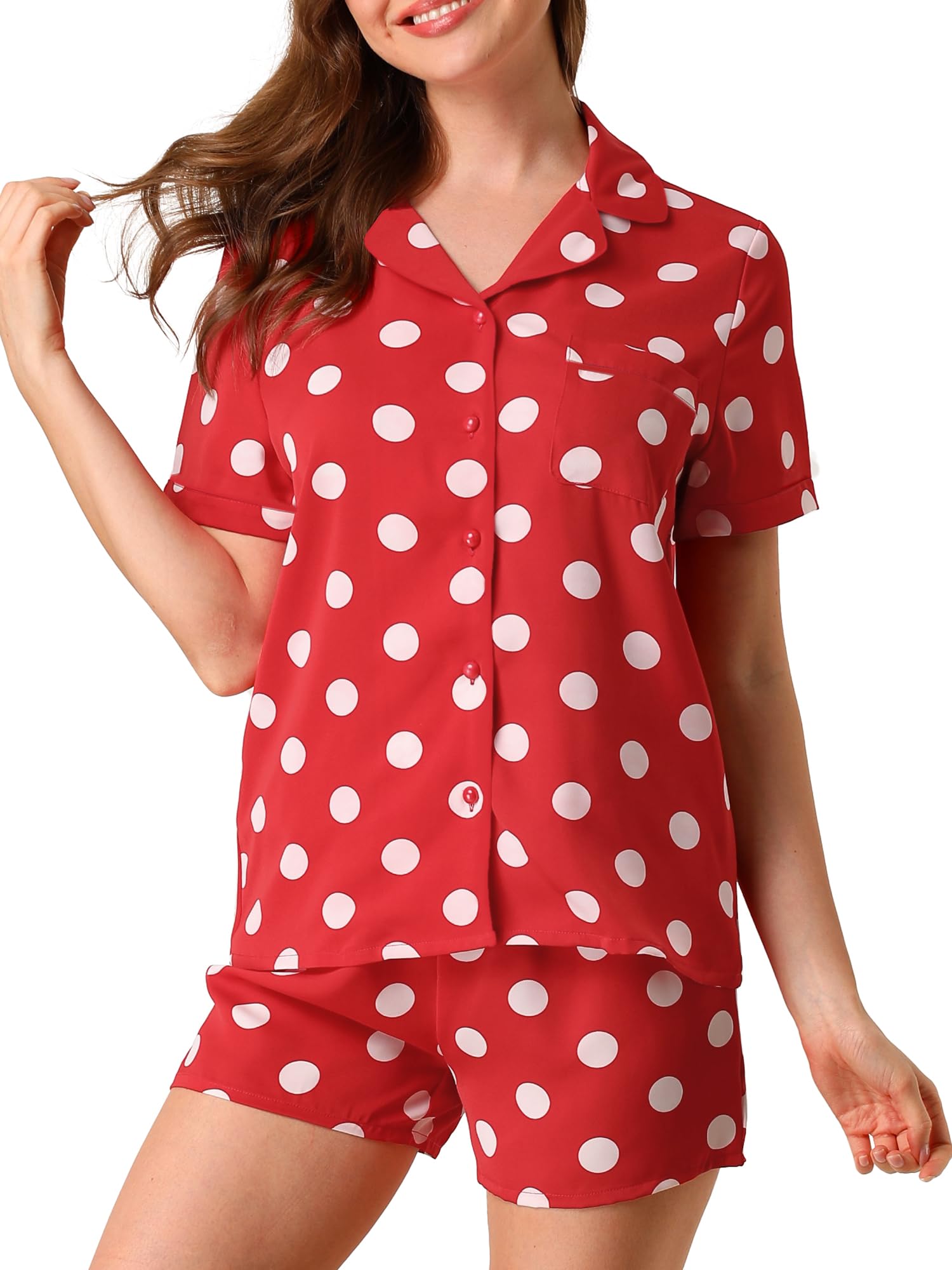 

Allegra K Летний комплект женской пижамы в горошек с топом с коротким рукавом и шортами, размер S, красный, 1,