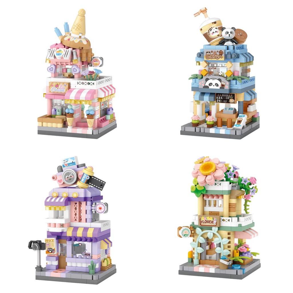 City Iandscape Building Block Scene Cafe Flower Shop Retail Building Block Model Ornament Toy Gift