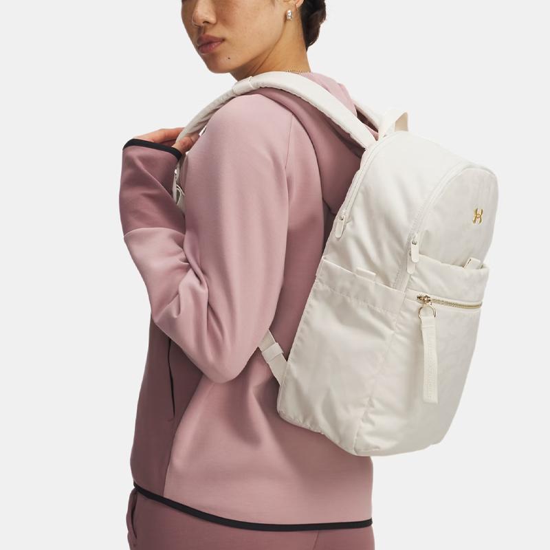 Under Armour UA 19.5 L Brand Logo Design Polyester Backpack Women Backpack Off-White 1384675-279