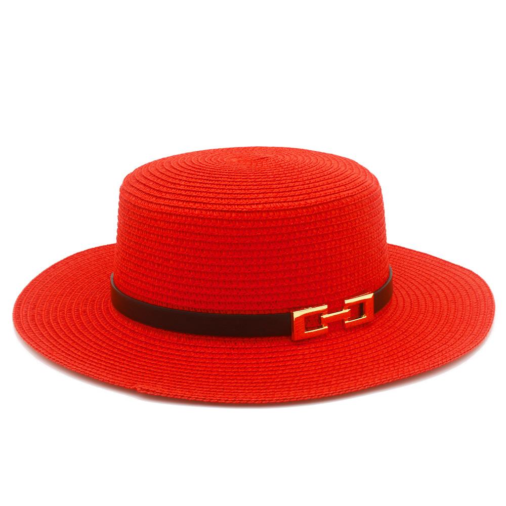 French Flat-top Straw Hat Women's New Spring and Summer Seaside Beach Hat Outdoor Sunscreen Sunshade Retro Straw Top Hat