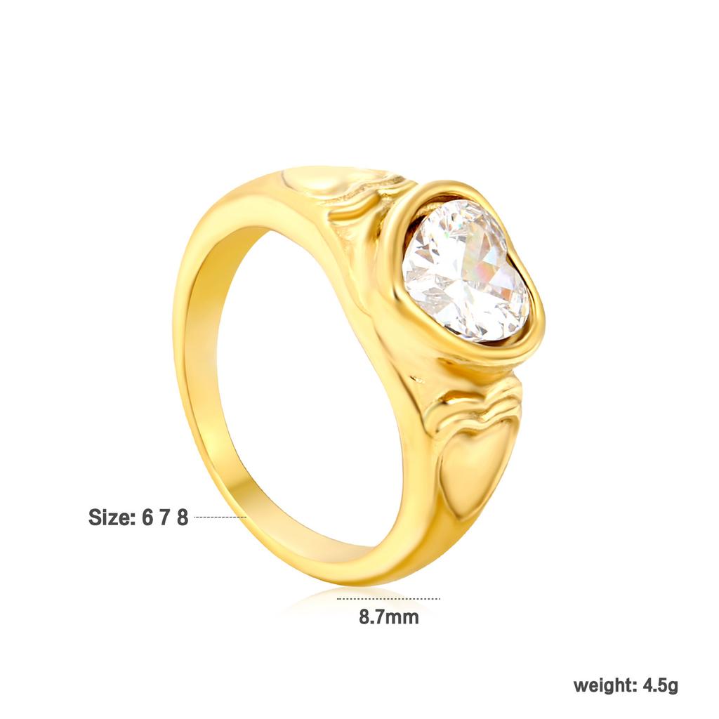 Emerald Diamond Open Ring Vintage Design Heart Zircon Ring Stainless Steel 18K Gold Plated Ring Women