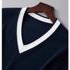 Temperament Sping Autumn T-Shirts Women V-Neck Striped Panelled Ice Silk Fashion Office Lady Short Sleeve Pullovers Knitted Tops