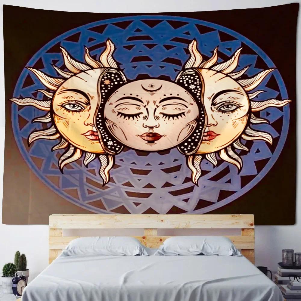 Sun God Art Tapestry Hippie Sun Moon Wall Tapestry Home Aesthetics Decoration Wall Cloth Beach Towel Tablecloth Bed Sheet