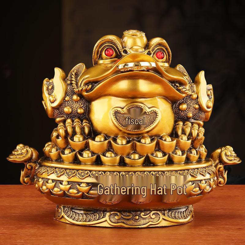 Golden Cicada Treasure Pot Toad Ornament - Three-Legged Resin Craft for Living Room or Storefront Opening Gift.
