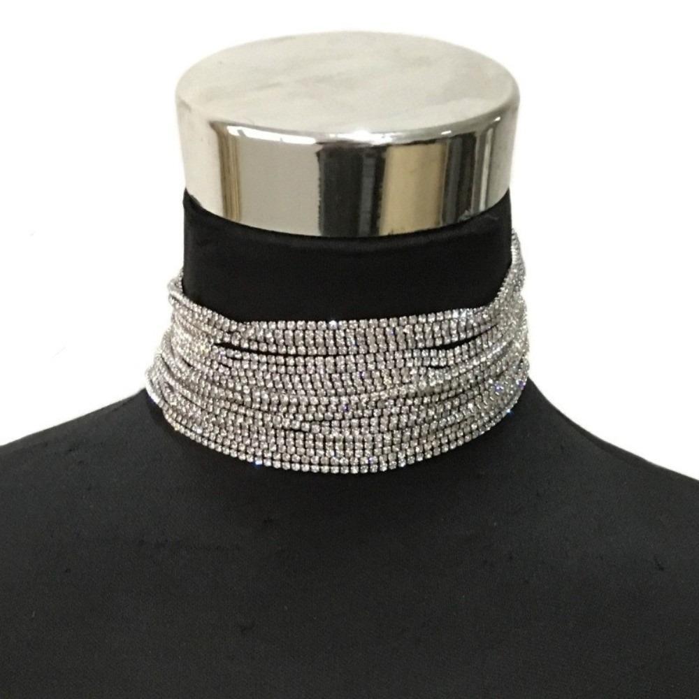 Mehrschichtige Strass-Halskette Luxuriöse Schlüsselbein-Kette Modische Kristall-Halskette für Damen