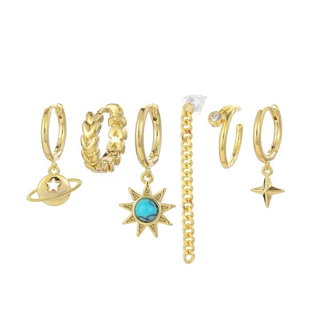 

ANENJERY Sun Stars Planet Chain кисточки серьги-кольца креативный золотой комплект серег из 6 предметов для женщин золотистый