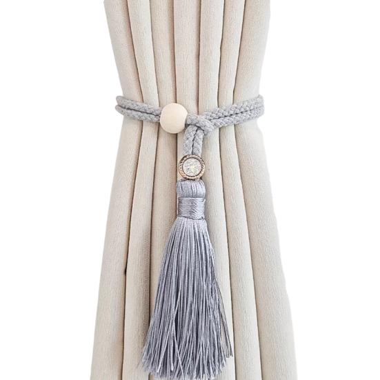 Bohemian Curtain Tiebacks Handwoven Rope with Tassels & Wood Beads Decorative Window Holdbacks for Living Room Bedroom Home Decor