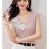 La Chapelle Sleeveless Knit Top with 3D Floral Embellishment