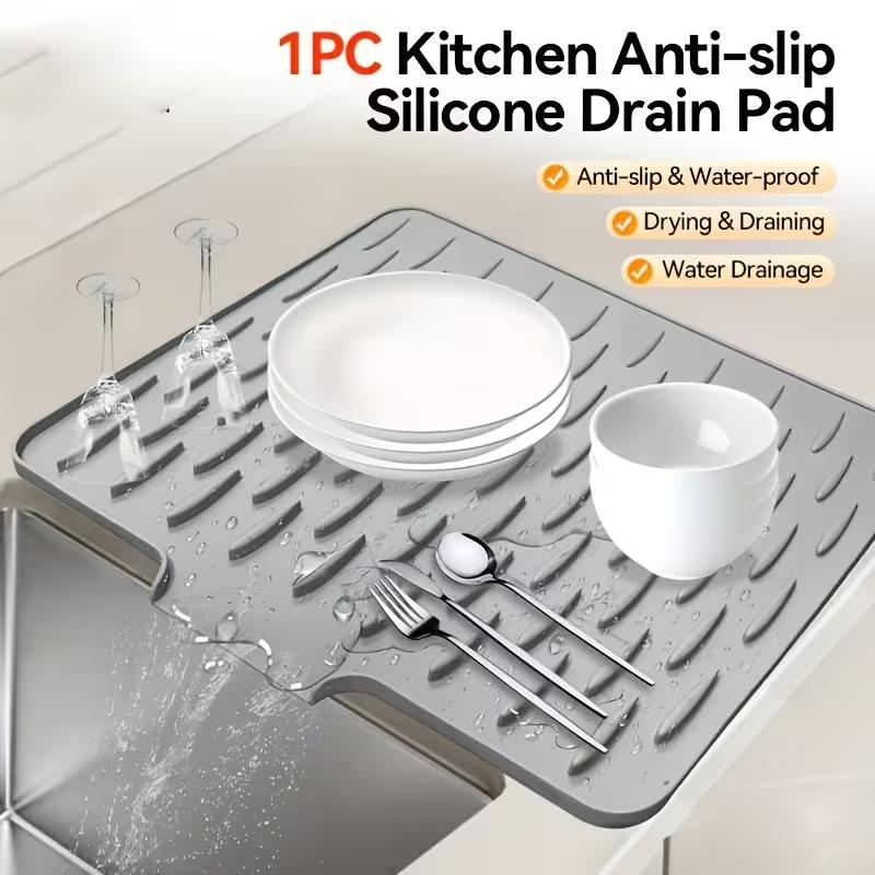 Kitchen Silicone Drain Mat Heat Resistant Non-Slip Drying Mat for Sink Countertop Dish Drying Pad Easy Clean Kitchen Organizer