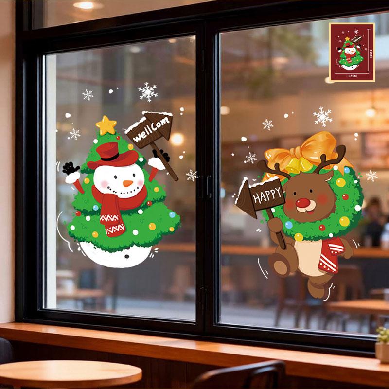 Christmas Window Stickers Happy New Year Decorative Glass Window Static Sticker Merry Xmas Santa Claus Shopping Center Ornament