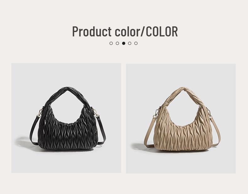 Women's Black 3D Pleated Crescent Crossbody Bag
