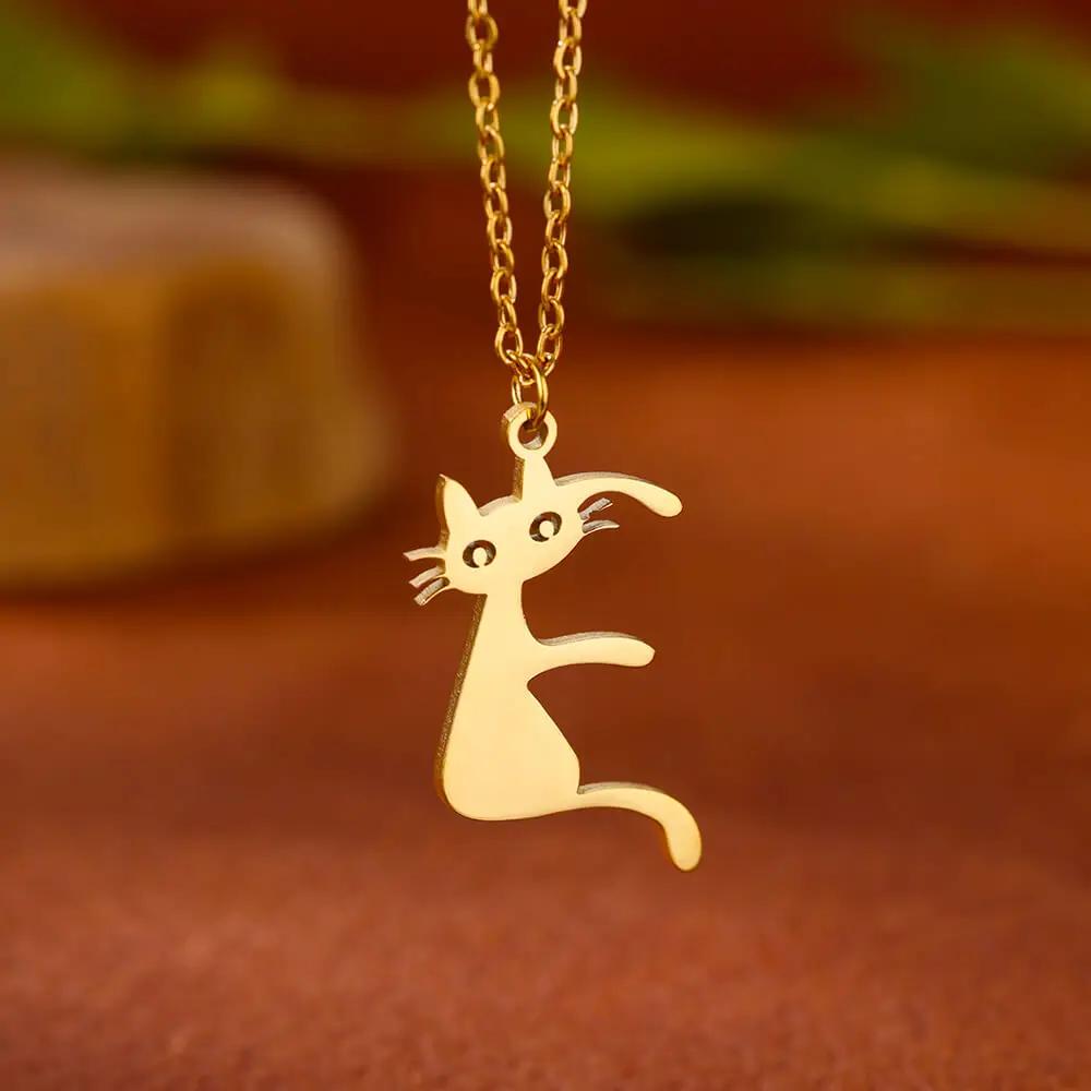 Stainless Steel Initial Letter Cat Pendant Necklace for Women Gold Color Animal Alphabet Necklaces Charm Fashion Jewelry Gifts