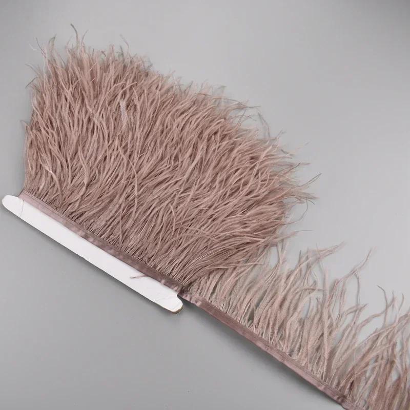 Feather1Meter Ostrich Feathers on Ribbon Tape 10-15CM Feather Tassel Fringe Trim Boa Sewing Trimmings Needlework Clothes DIY Decoration