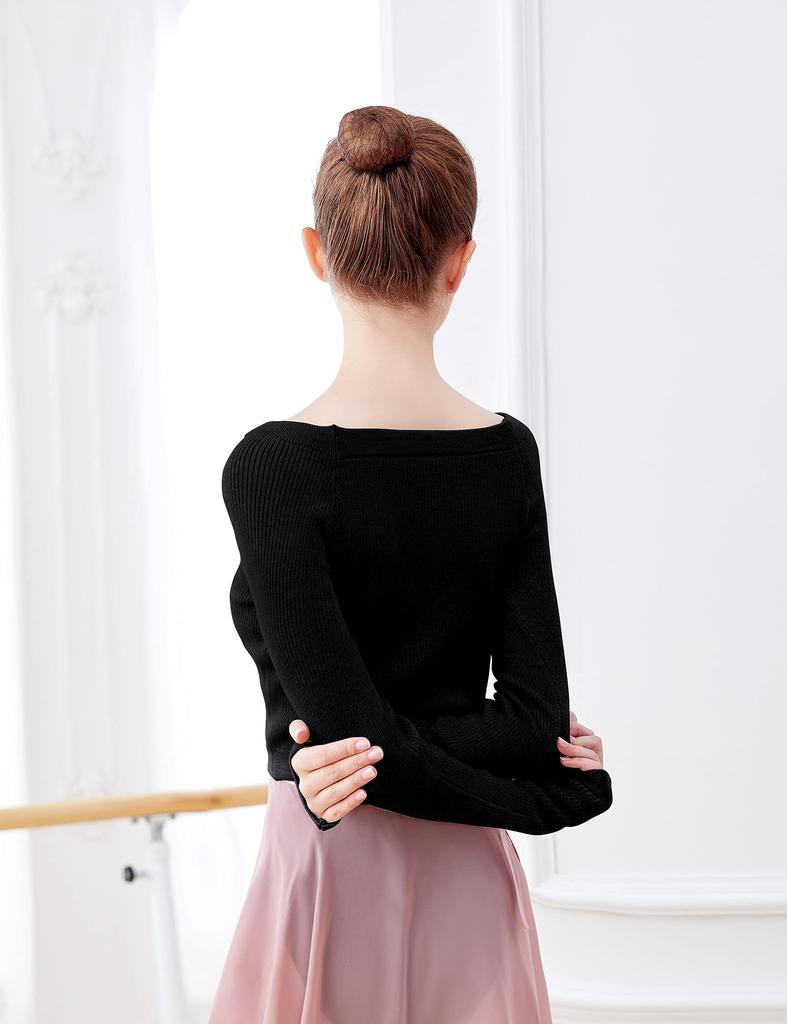 Daydance Adult Ballet Ballet Dance Ballet Wrap Pullover Sweater for Size L Sweater, Women's Warm-Up Sweater, Leotards, Black,
