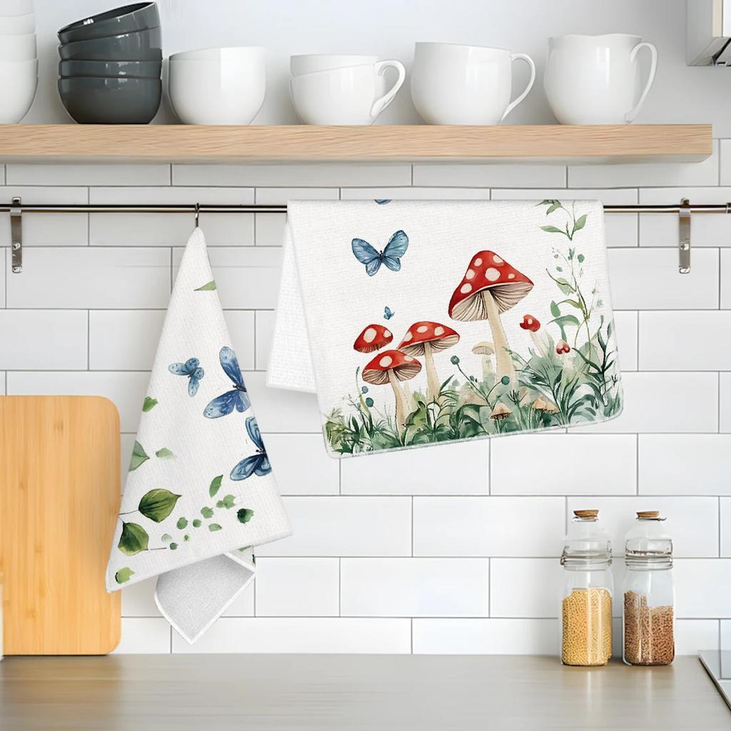 2pcs/set Kitchen Towels 40x60cmMushroomHand Towels Christmas Decorations for Home Noel Dish Towels Gifts